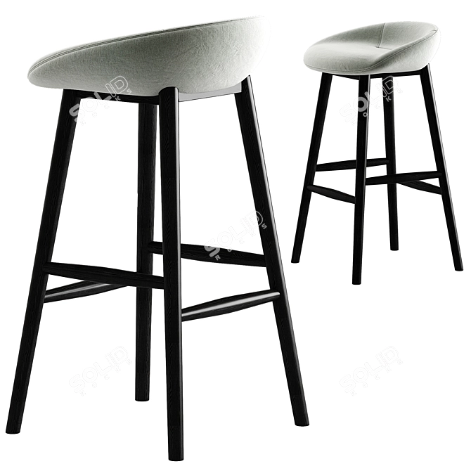 Sleek High Fabric Barstool Option 3D model image 2