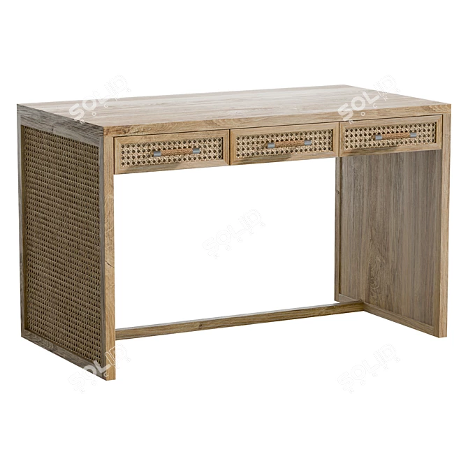 Vintage-inspired Rattan Writing Desk 3D model image 1