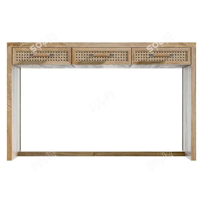 Vintage-inspired Rattan Writing Desk 3D model image 2