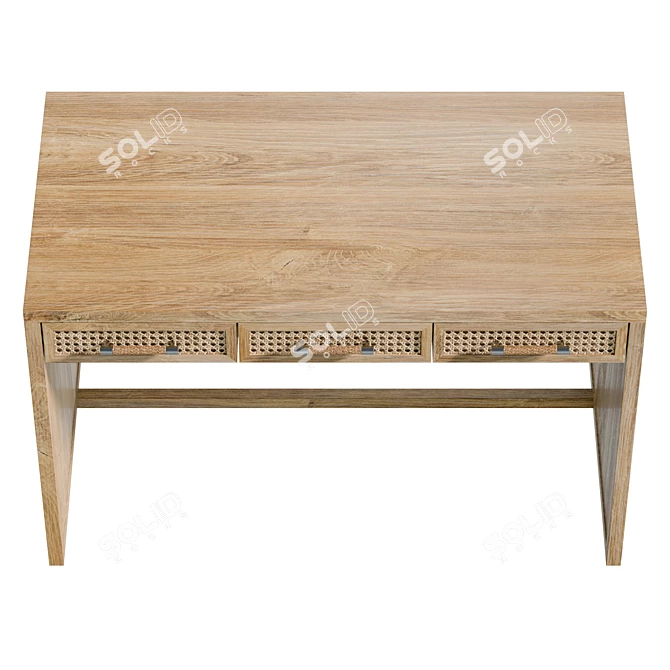 Vintage-inspired Rattan Writing Desk 3D model image 3