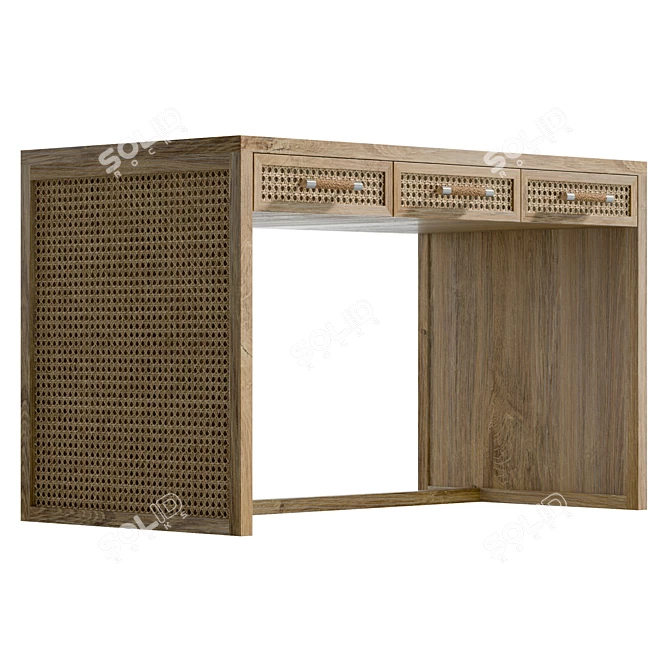 Vintage-inspired Rattan Writing Desk 3D model image 4