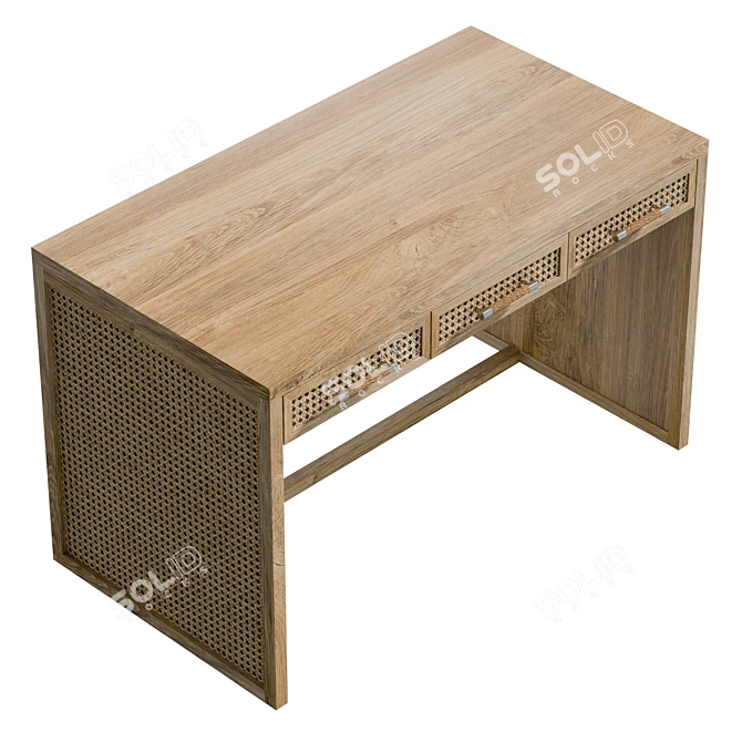 Vintage-inspired Rattan Writing Desk 3D model image 5