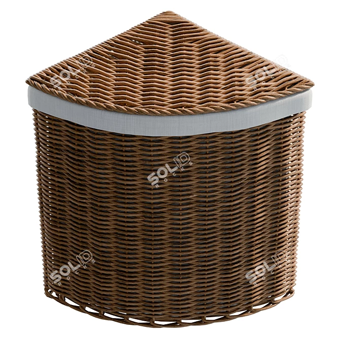 Corner Natural Wicker Laundry Basket 3D model image 5