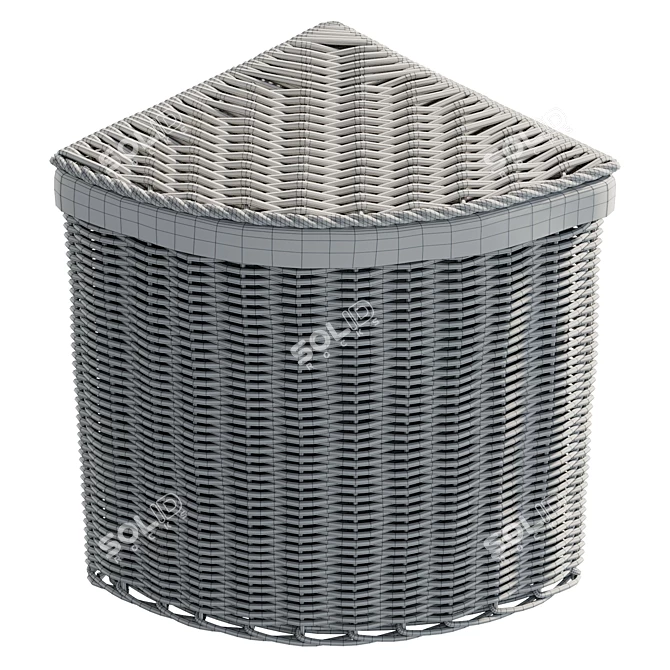 Corner Natural Wicker Laundry Basket 3D model image 6