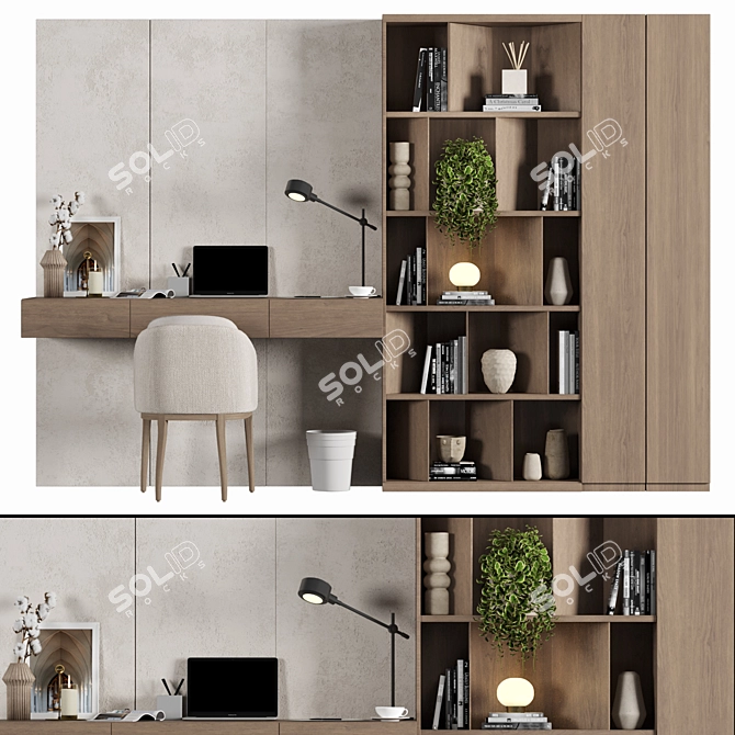 Modern Home Office Wood Desk 3D model image 1