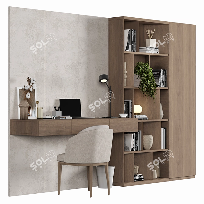 Modern Home Office Wood Desk 3D model image 2