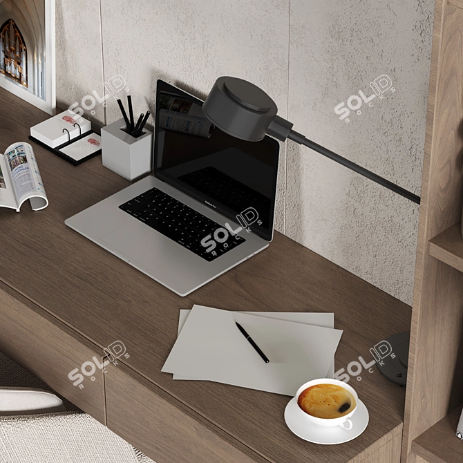 Modern Home Office Wood Desk 3D model image 3