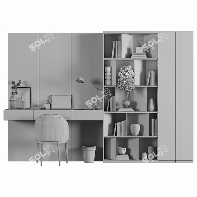 Modern Home Office Wood Desk 3D model image 4