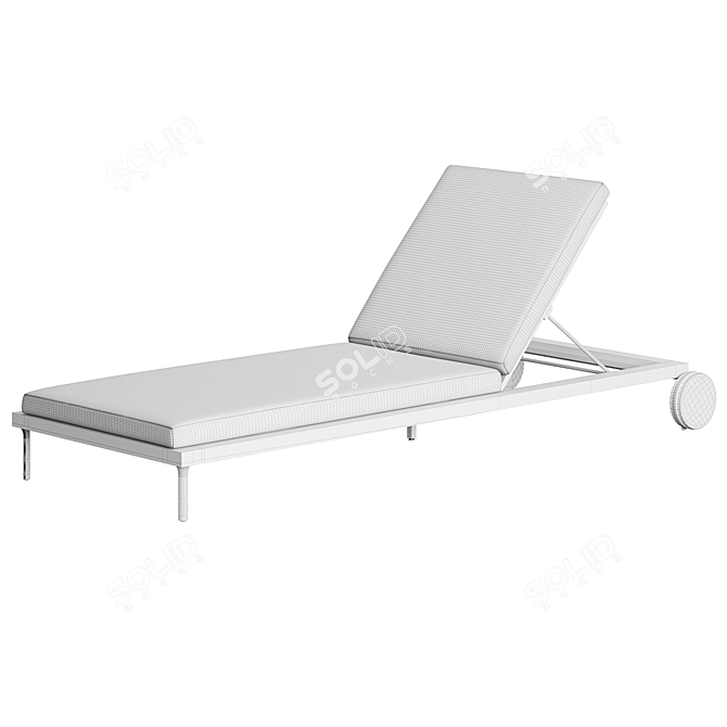 Elegant Wooden Sun Lounger with Wheels 3D model image 3