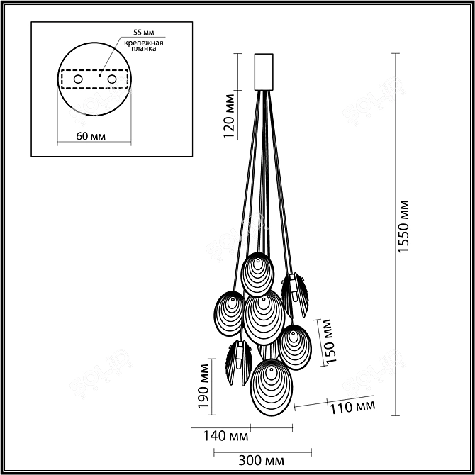 Modern Black Glass Chandelier Fixture 3D model image 3