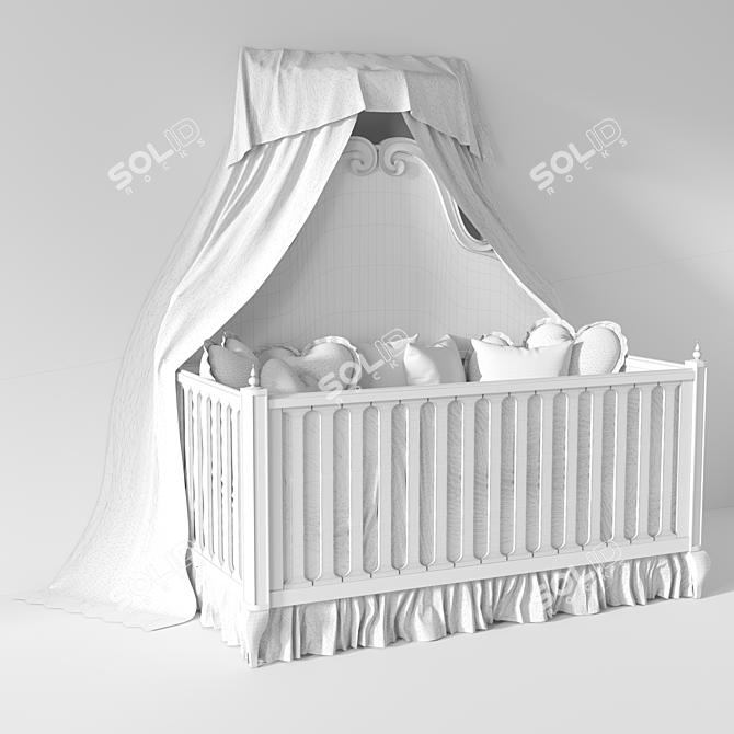 Child Bed with Pillows & Canopy 3D model image 2