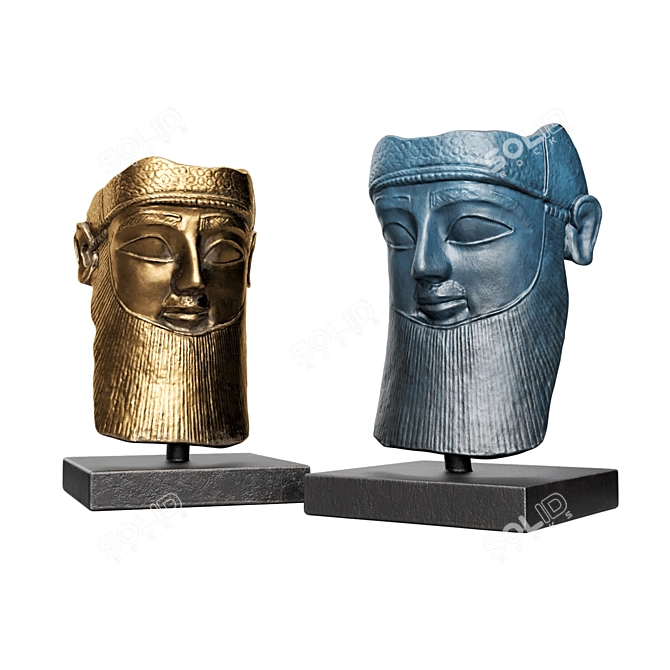 Ancient Assyrian Man Sculpture Mask 3D model image 5