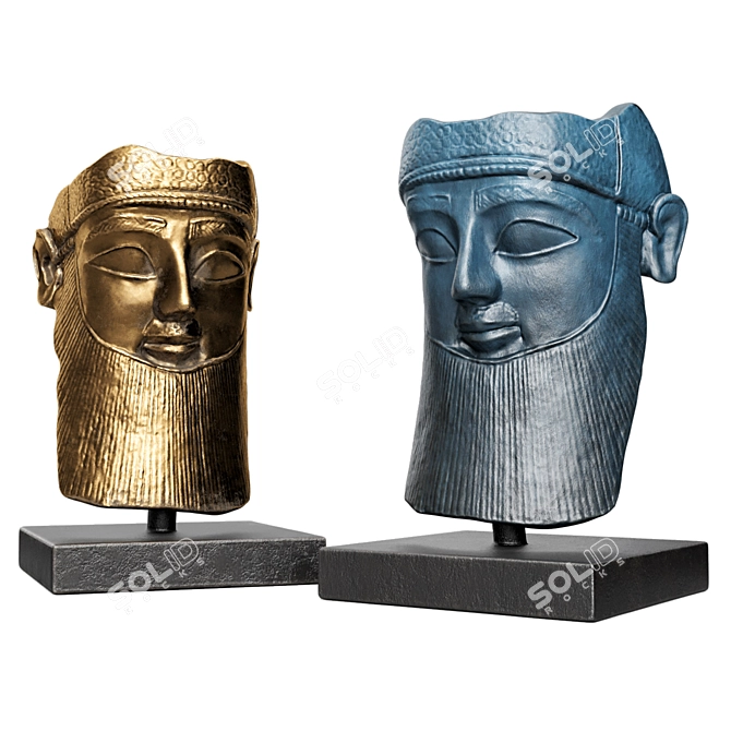 Ancient Assyrian Man Sculpture Mask 3D model image 12