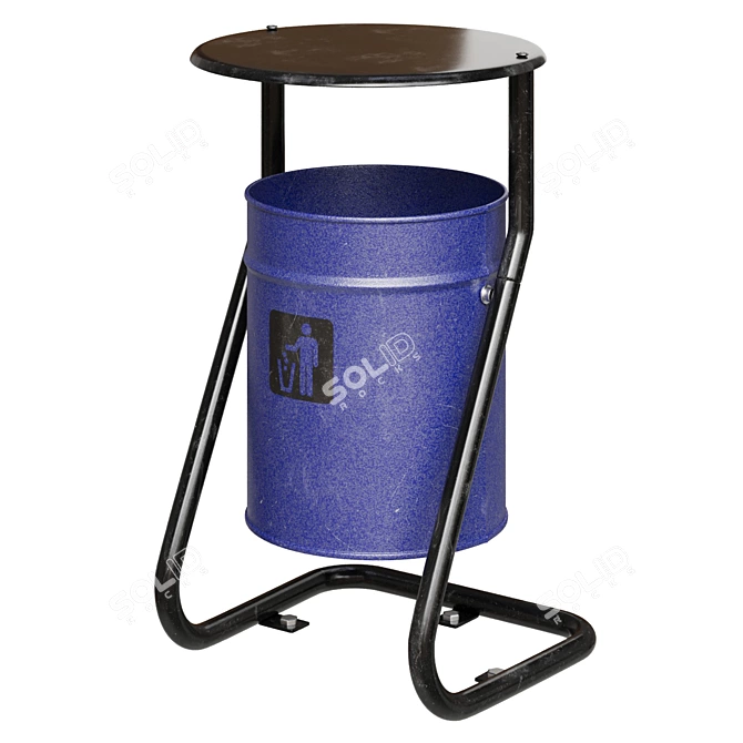 Metallic Blue Outdoor Trash Bin 3D model image 1