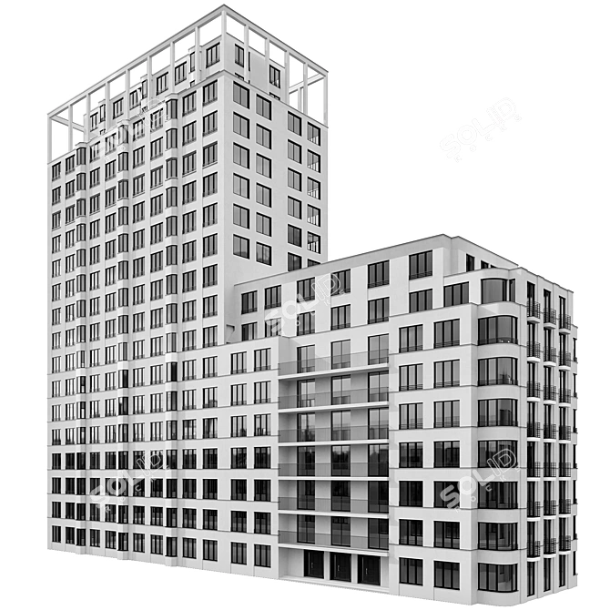  Modern Residential Building Model 3D model image 3