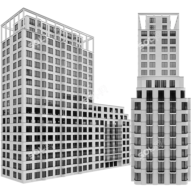  Modern Residential Building Model 3D model image 5