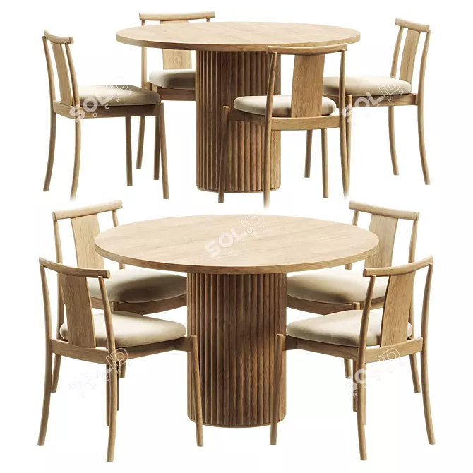 Sleek Gilta Pedestal Dining Set 3D model image 1