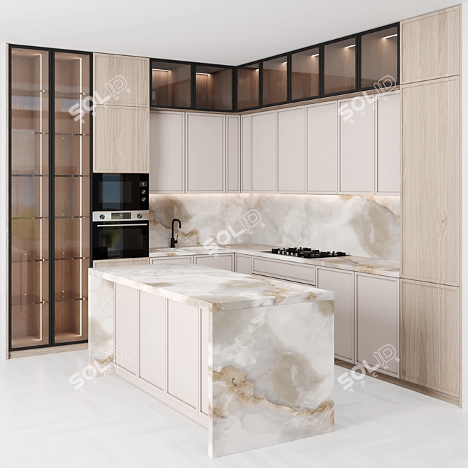 Modern Kitchen with Island Display 3D model image 2
