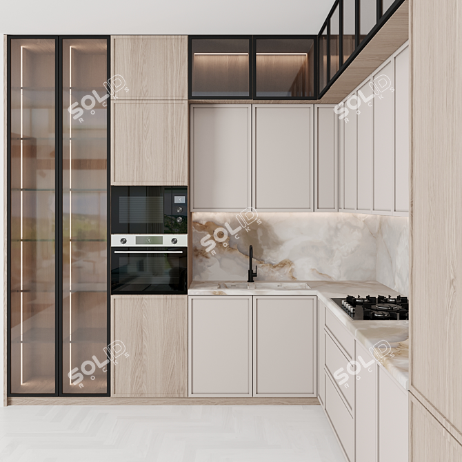 Modern Kitchen with Island Display 3D model image 3