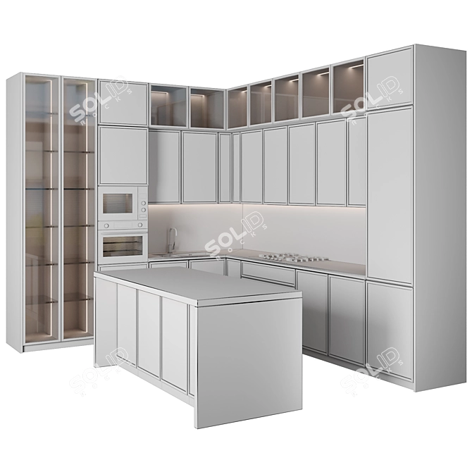 Modern Kitchen with Island Display 3D model image 6
