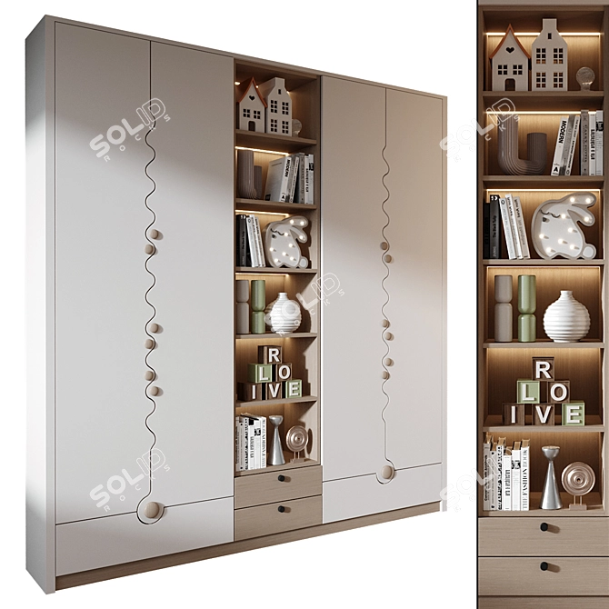 Modern Bookshelf Set 2015 3D model image 2