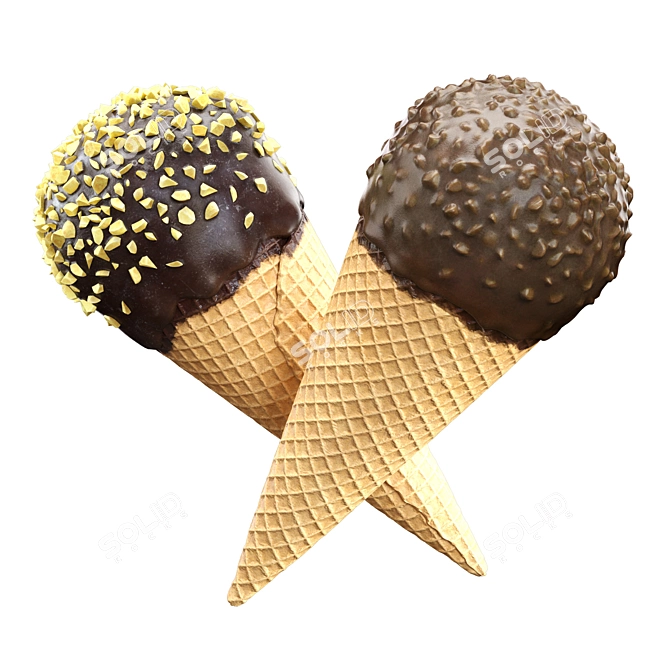 Description Translation: Ice cream cones in chocolate glaze with nuts. Waffle material uses displacement for close-ups, adjust size measurements for distant shots.

 3D model image 1