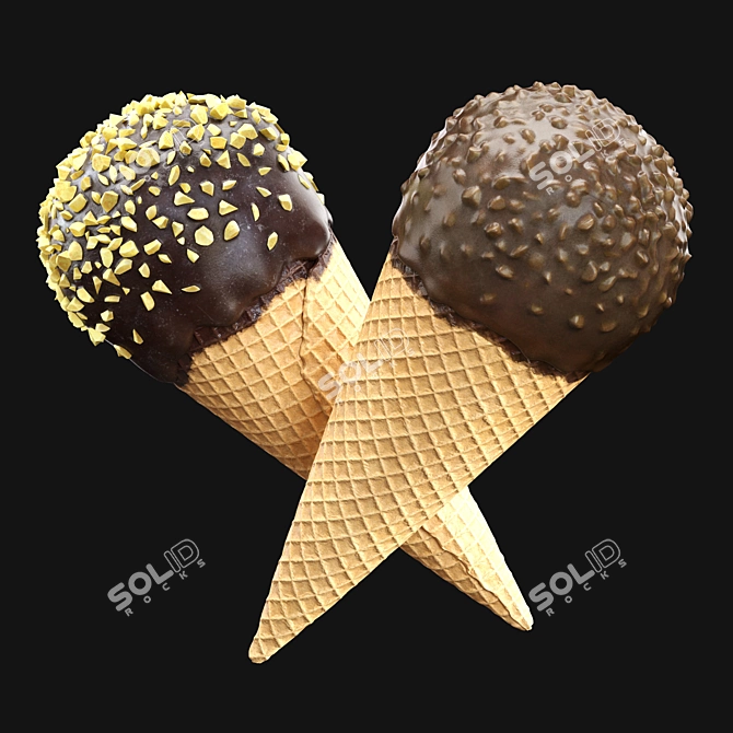 Description Translation: Ice cream cones in chocolate glaze with nuts. Waffle material uses displacement for close-ups, adjust size measurements for distant shots.

 3D model image 2