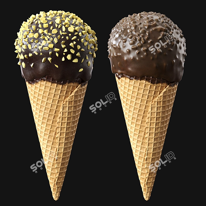 Description Translation: Ice cream cones in chocolate glaze with nuts. Waffle material uses displacement for close-ups, adjust size measurements for distant shots.

 3D model image 3