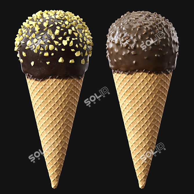 Description Translation: Ice cream cones in chocolate glaze with nuts. Waffle material uses displacement for close-ups, adjust size measurements for distant shots.

 3D model image 4