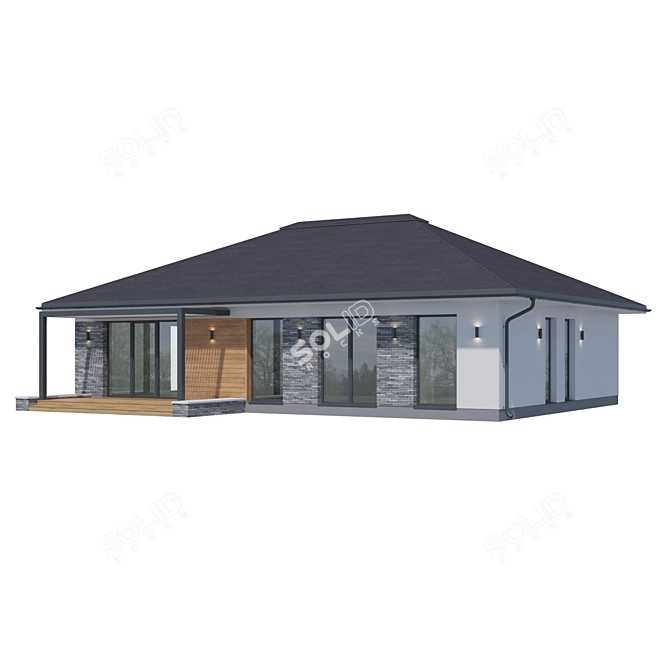 Modern One-Story Private Home 3D model image 2