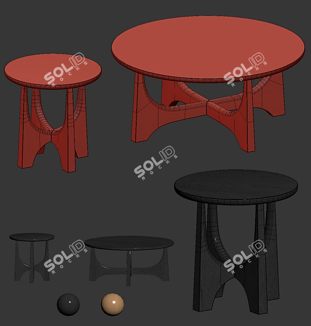 Tanner Solid Wood Tables Set 3D model image 6