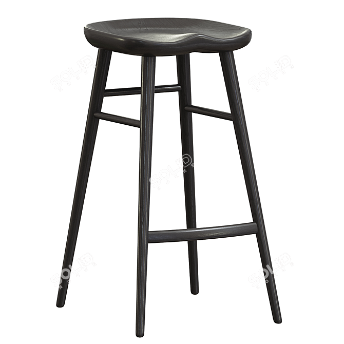 Rustic Chic Solid Wood Stool 3D model image 2