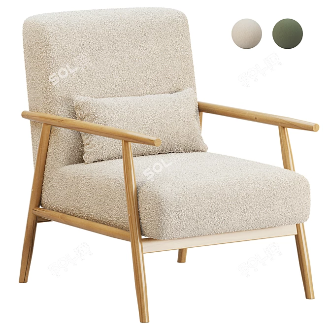 Modern Boucle Armchair with Wood Accents 3D model image 1