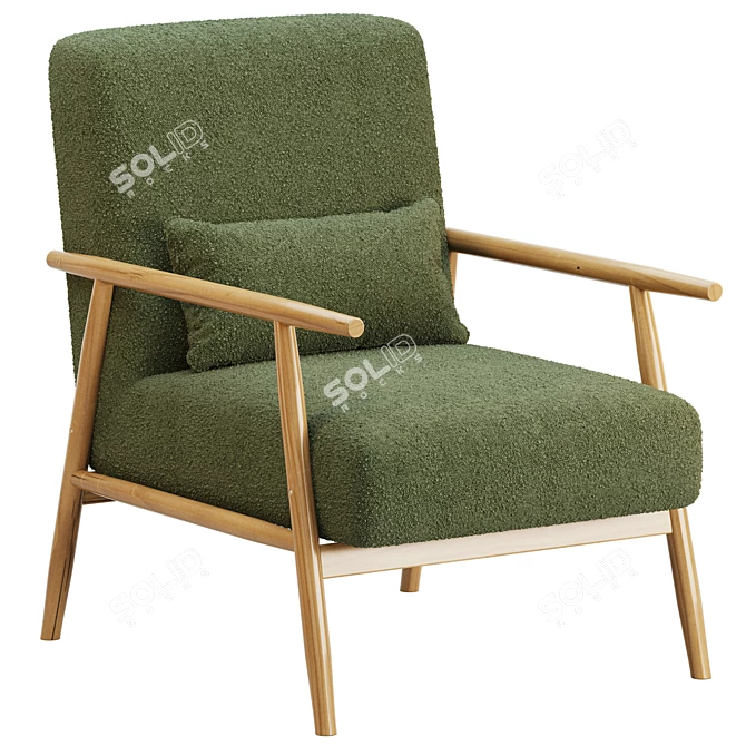 Modern Boucle Armchair with Wood Accents 3D model image 2