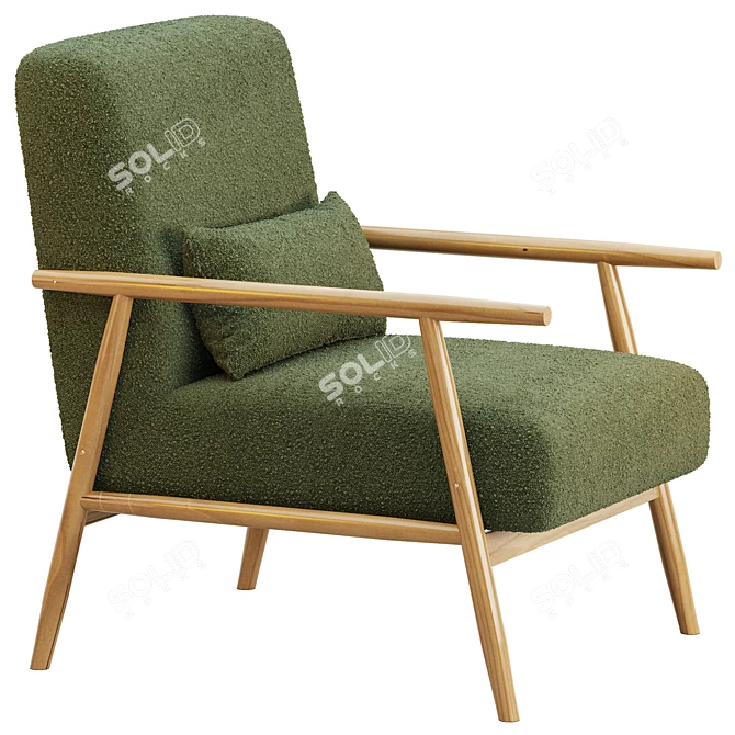 Modern Boucle Armchair with Wood Accents 3D model image 3