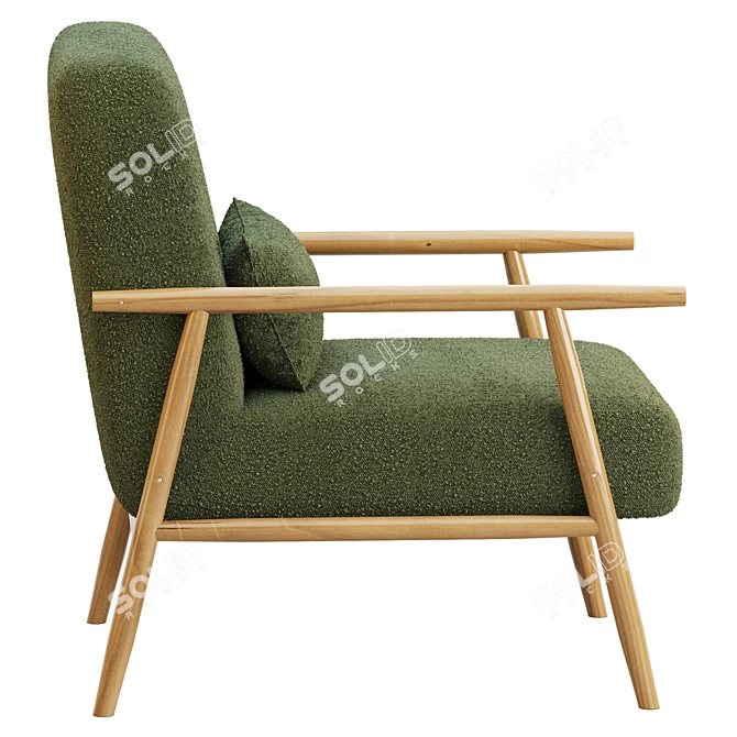 Modern Boucle Armchair with Wood Accents 3D model image 4