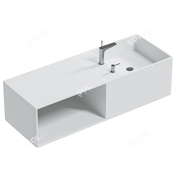 Modern Mineral Cast Washbasin with Storage 3D model image 1