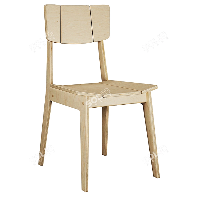 Three-Color Wooden Chair 3D model image 1