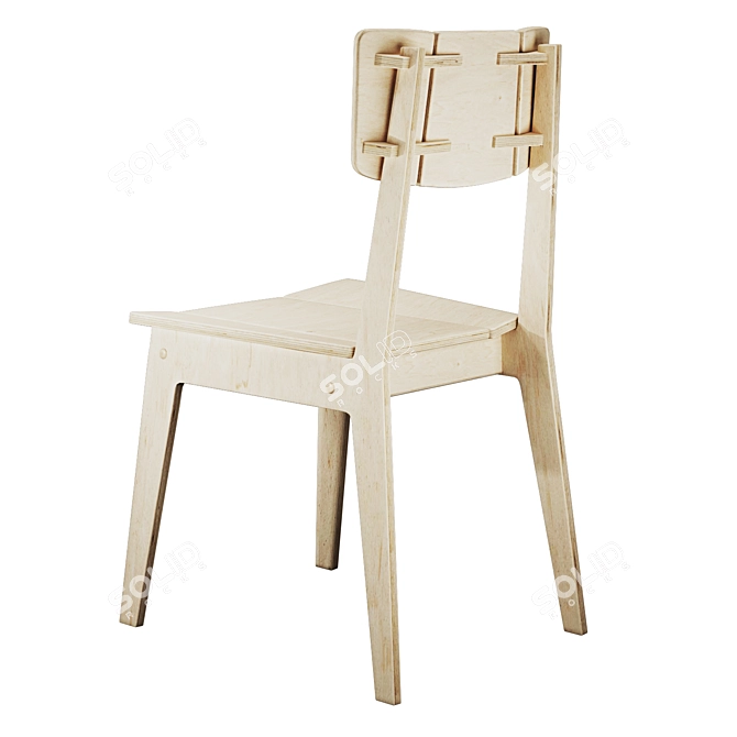 Three-Color Wooden Chair 3D model image 5