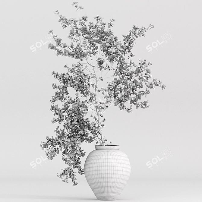 Delicate Blooms in Concrete Vase 3D model image 4