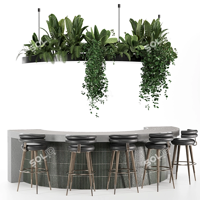 Modern Reception Desk with Plants 3D model image 2