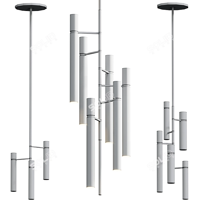 Sleek Metal Tubular Pendant Light 3D model image 3