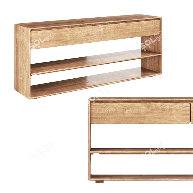 Rustic 3D Solid Wood Console 3D model image 2