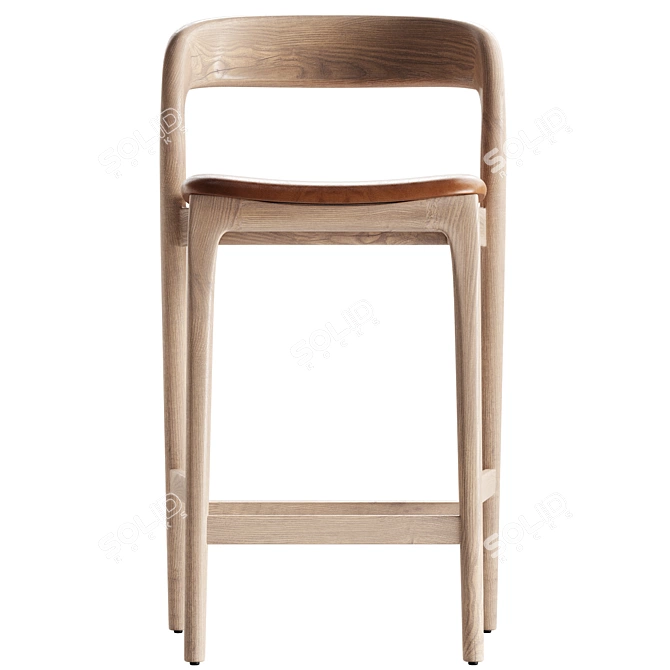 Sculpted Ash Leather Stool 3D model image 5