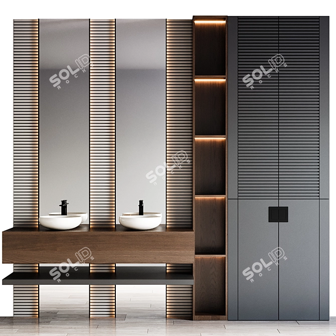 Modern Bathroom Furniture Set with Rettangolo Faucet 3D model image 1