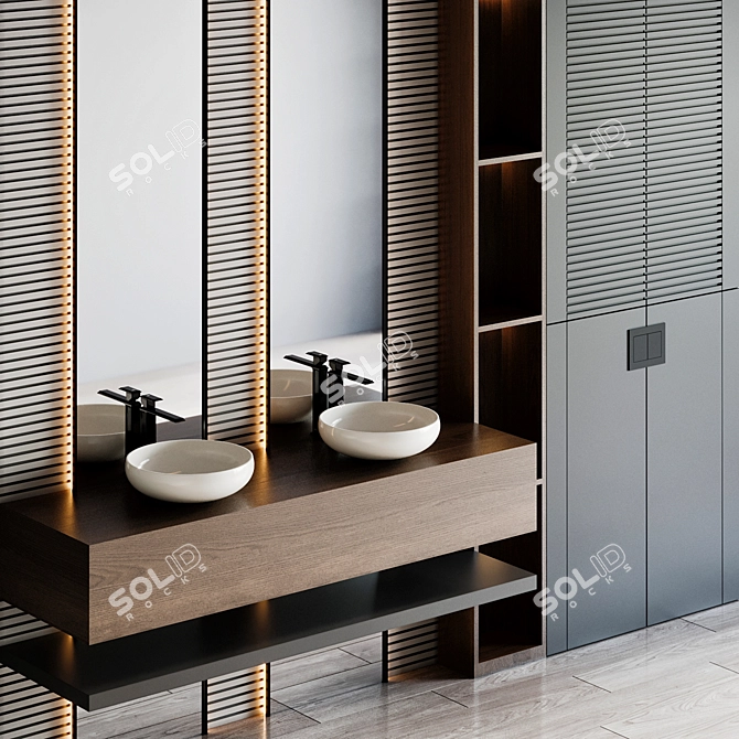 Modern Bathroom Furniture Set with Rettangolo Faucet 3D model image 4