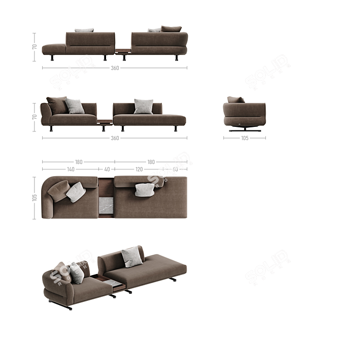 Elegant Modular Sofa Series 3D model image 4