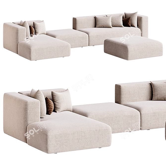 Sleek Modular Match Sofa Set 3D model image 4