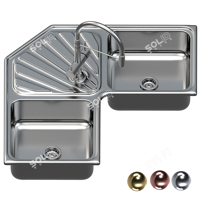 Modern Stainless Steel Sink Set 3D model image 1