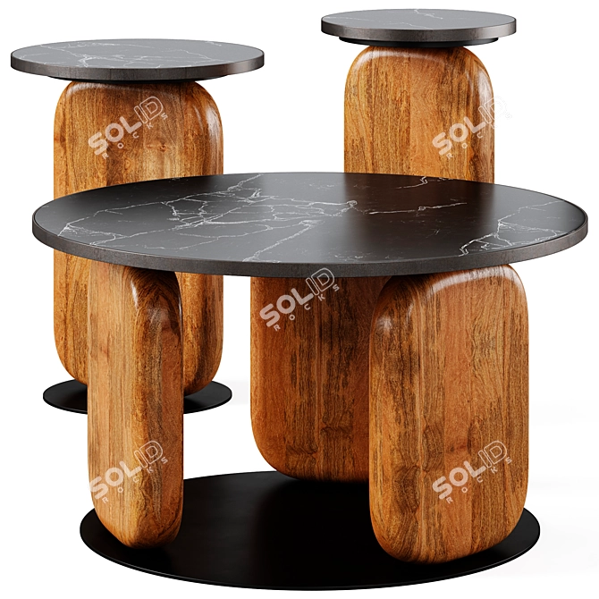 Elegant Pemba Table Trio Set 3D model image 1